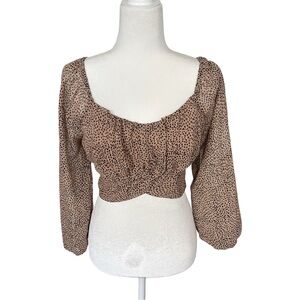 Japna Leopard Print Tan Black Tie Back Crop Top Size Small